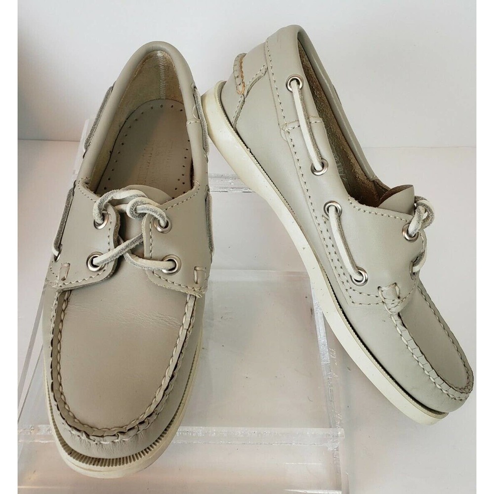 SEBAGO Docksides Womens Size 5.5M Light Gray Taupe Boat Shoes Leather Lace Up